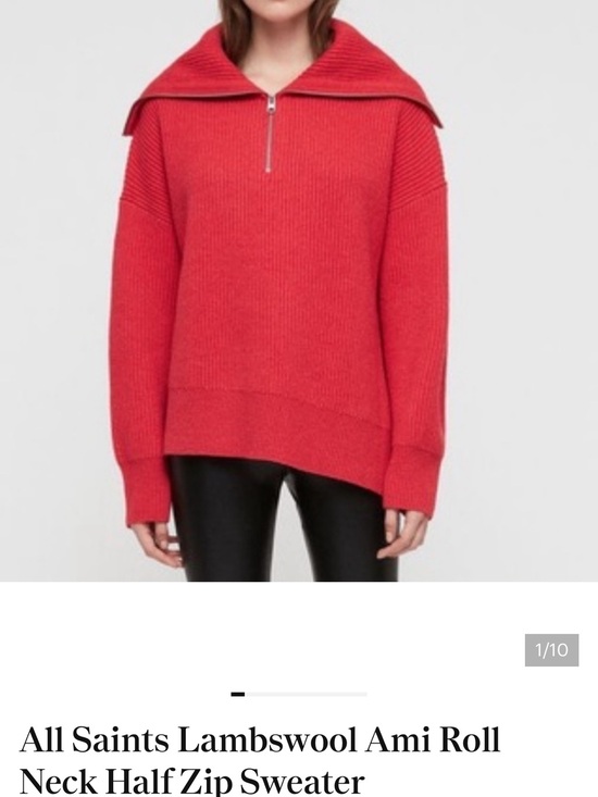 All Saints Sweaters - All Saints Red Lambswool Half-Zip Rollneck Sweater size medium